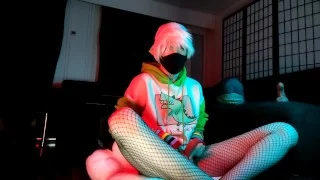 Twink femboy having sexy time and fucking a flying dildo