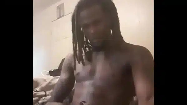 Gay black stud playing on webcam