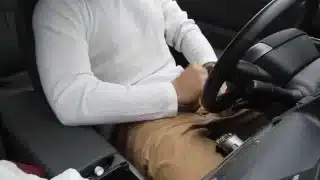 Rainy day jerk-off in my car in a parking lot, verbal, stroking my cock and cumming